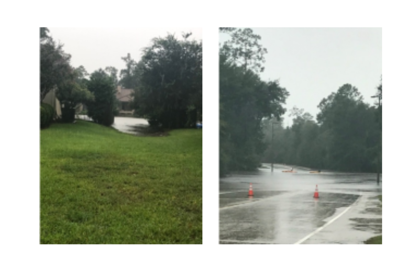 The aftermath of a flash flood near the author's home. Streets overflow with rain water.